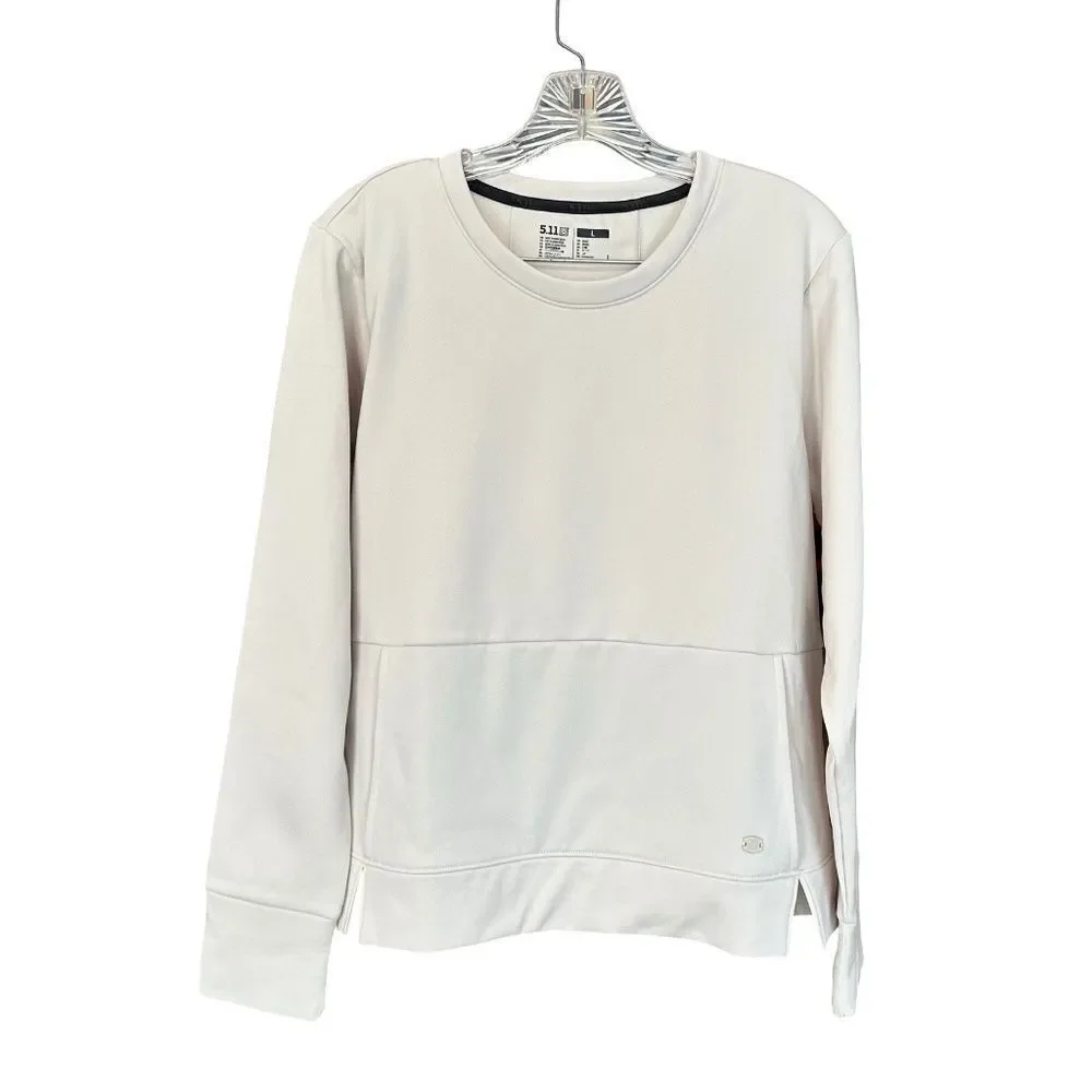 5.11 Women's Fleece Lined Pullover Crew Neck Kangaroo Pocket Cream Size Large